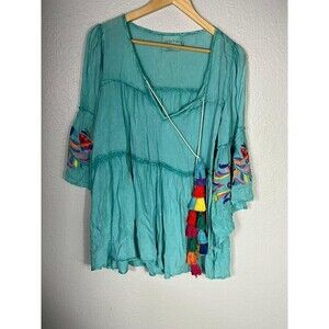 Judith March Tunic Top Blouse Women's‎ Small Teal Embroidered